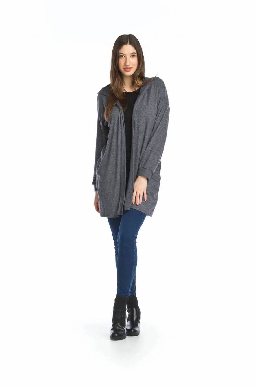 NEW PAPILLON heathered soft hooded cardigan in charcoal